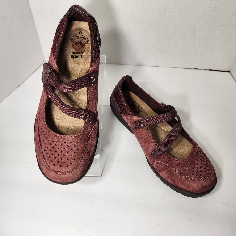 Earth Spirit suede leather Mary Jane shoes maroon size 8